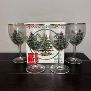 Spode | Christmas Tree | All Purpose Wine Glasses | Set of 4 | Holiday Stemware